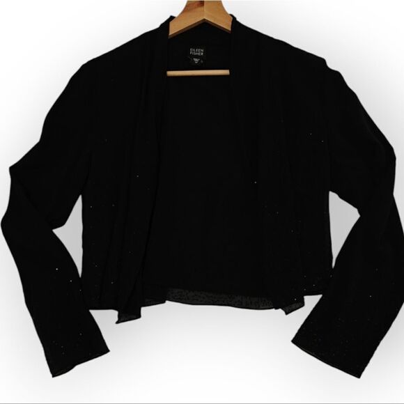 Eileen Fisher 100% Silk Sequins Black Cape open front size M - Picture 2 of 7